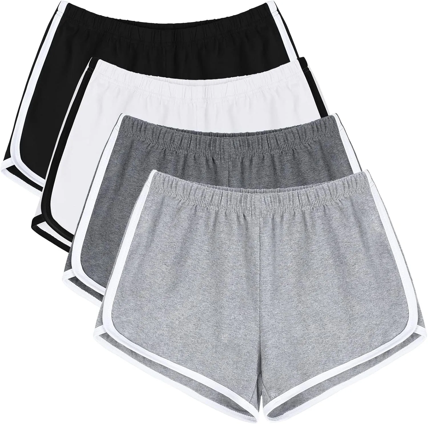URATOT 4 Pack Yoga Short Pants Cotton Sports Shorts Gym Dance Lounge Shorts Dolphin Running Athletic Shorts for Women