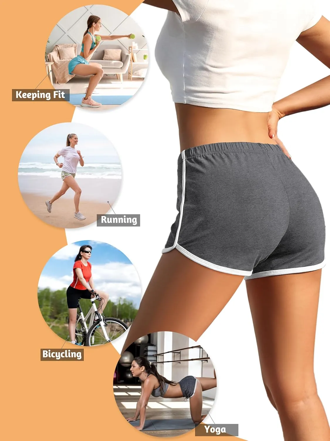 URATOT 4 Pack Yoga Short Pants Cotton Sports Shorts Gym Dance Lounge Shorts Dolphin Running Athletic Shorts for Women