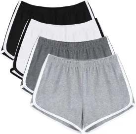 URATOT 4 Pack Yoga Short Pants Cotton Sports Shorts Gym Dance Lounge Shorts Dolphin Running Athletic Shorts for Women