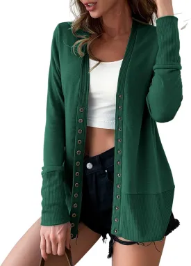 VERABENDI Women Long Sleeve Snaps Button Down V Neck Cute Knit Sweater Cardigan