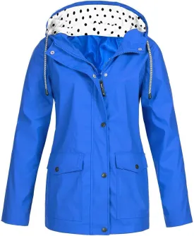 Waterproof Rain Jacket Women Lightweight Outdoor Trench Coats Long Sleeve Lined Rain Jacket Casual Trench Windbreaker