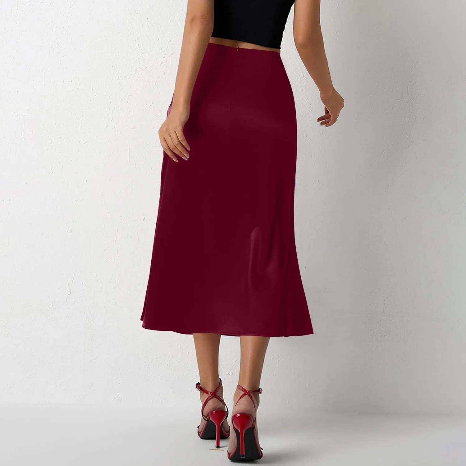 Women Summer Spring High Waist Satin Skirt Party Wedding Flowy Elegant A-Line Midi Skirts 2025, S-2XL