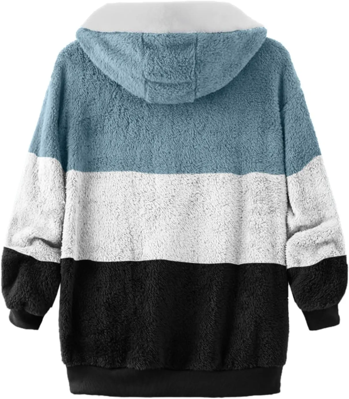 Womens 2023 Winter Fuzzy Fleece Jacket Hooded Color Block Patchwork Cardigan Coats