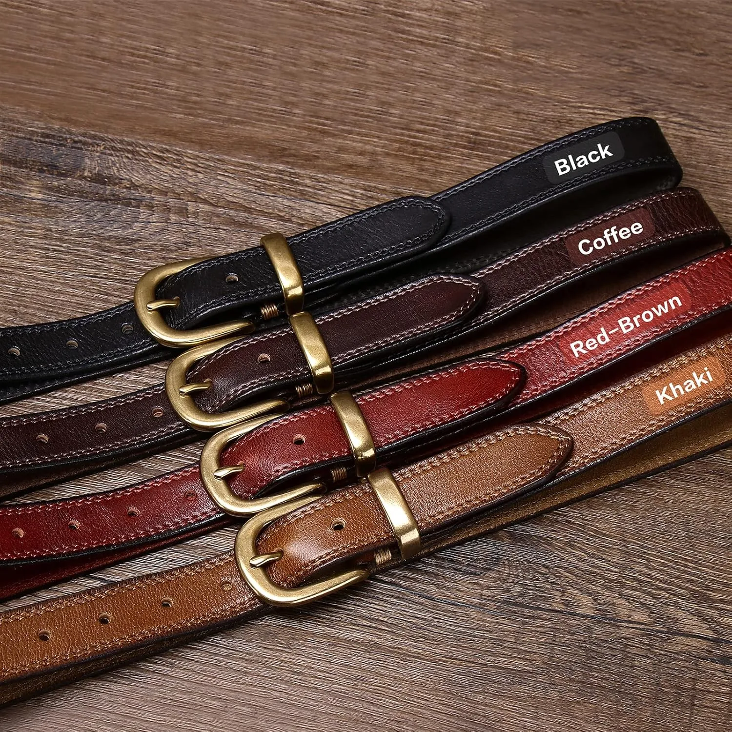 Womens Belts for Jeans 1.1" Width Ladies Belts for Dresses Full Grain Leather Gold Buckle Belt Gift Box