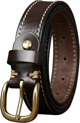 Womens Belts for Jeans 1.1" Width Ladies Belts for Dresses Full Grain Leather Gold Buckle Belt Gift Box