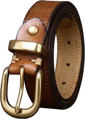 Womens Belts for Jeans 1.1" Width Ladies Belts for Dresses Full Grain Leather Gold Buckle Belt Gift Box