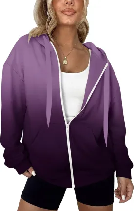 Women's Oversized Lightweight Hoodies for Women Full Zip Up Long Sleeve Drawstring Jackets