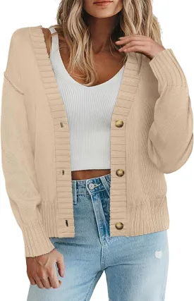 Zeagoo Women's Cropped Cardigan 2025 Fall Button Sweaters V Neck Long Sleeve Cardigans Knit Outwear